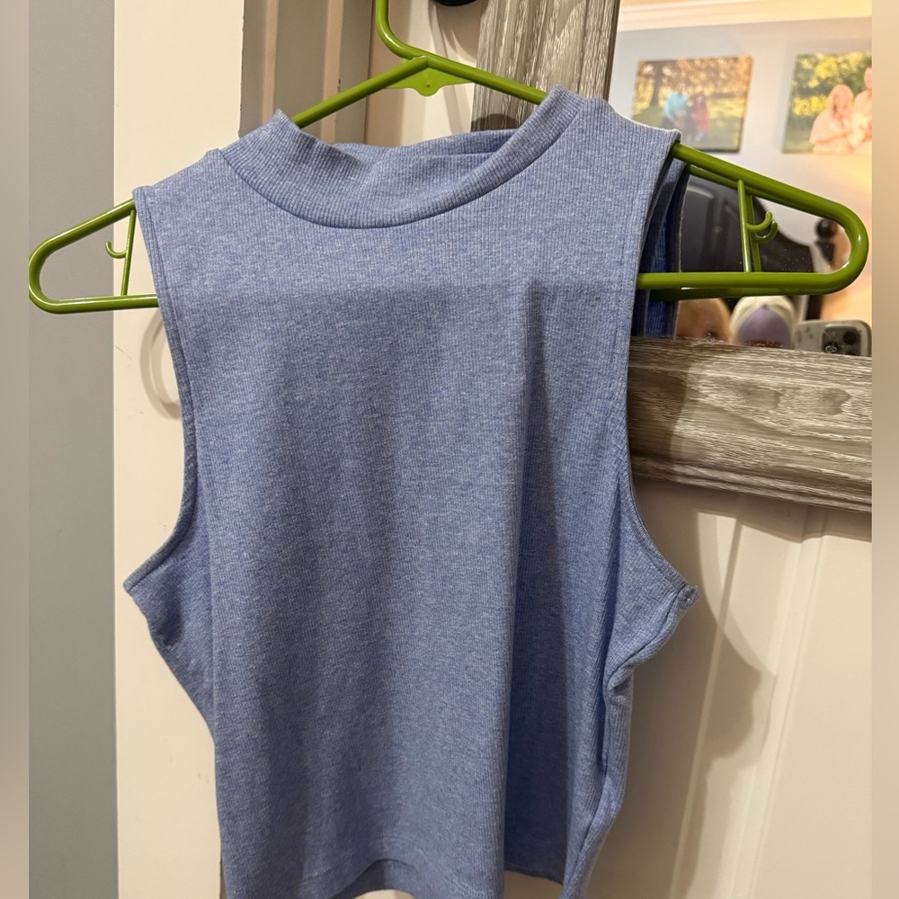 High Neck Crop Top-Baby Blue